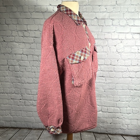 Simply Southern Sherpa Quilted And Plaid Rose Jacket Shacket size Large NEW - Picture 4 of 16
